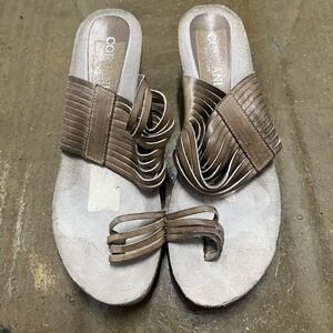 Cordani‎ Wedge Sandals Size 10 Womens Metallic Bronze Leather Strappy Cork Slide